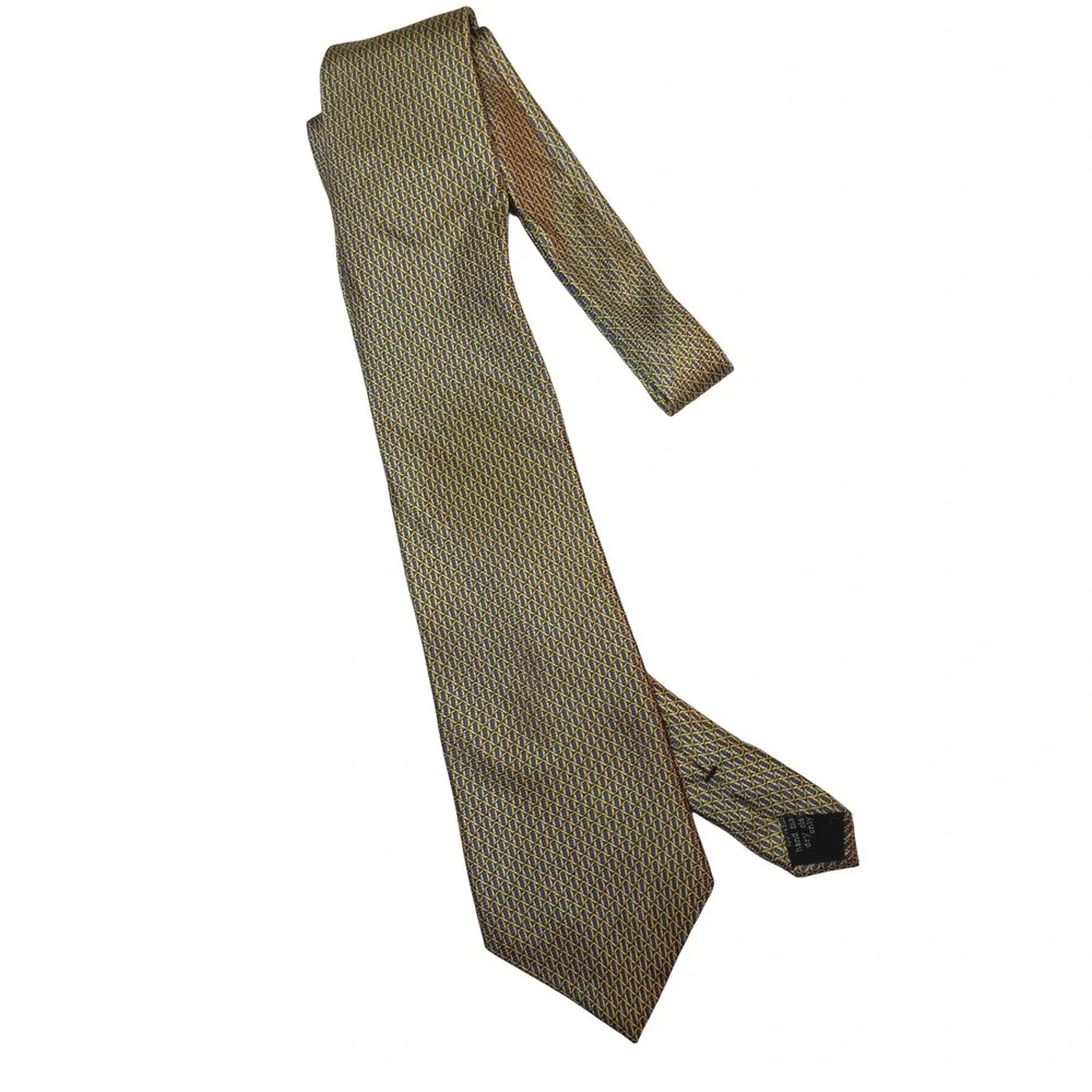 Vintage Bijoux Terner 100%‎ Silk Tie Mens Gold Blue Silk Geometric Handmade Chic